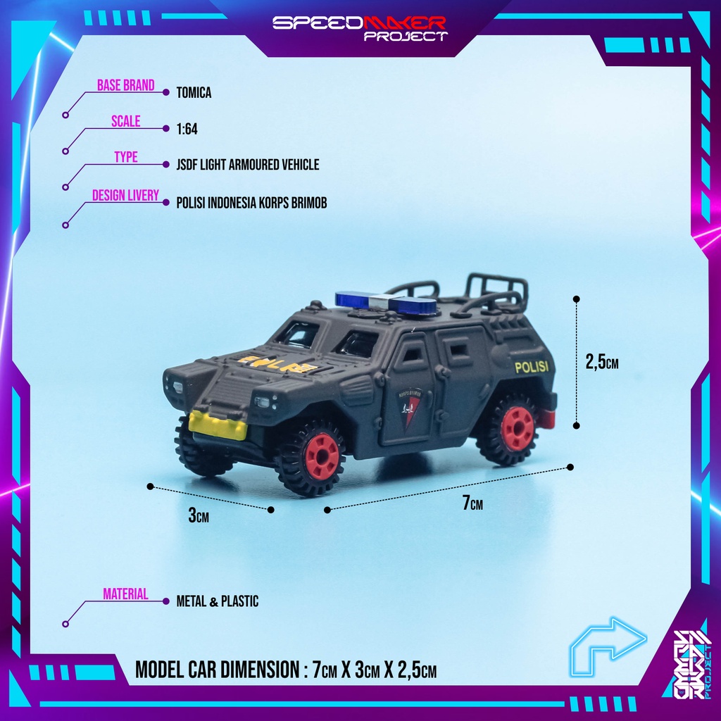 Tomica Custom JSDF Light Armoured Vehicle Polisi Korps Brimob Diecast Miniatur Replika Mobil 1:64