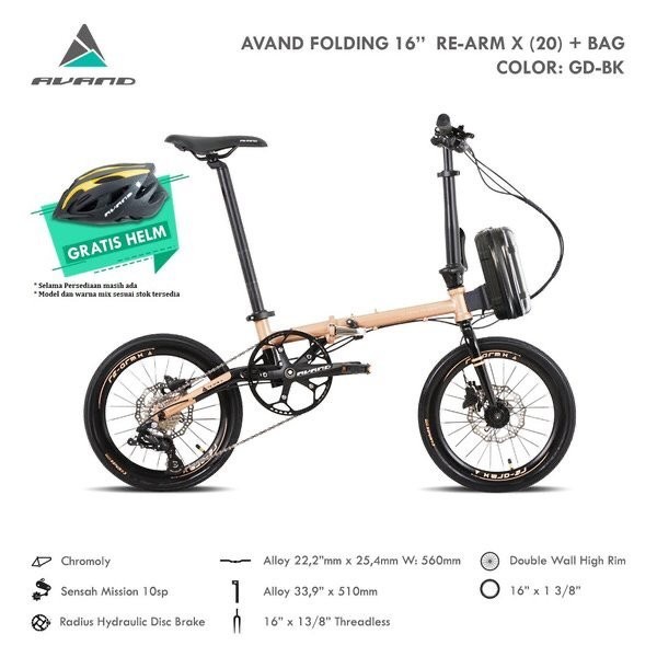 Sepeda Lipat Folding Bike 16 inch Avand Re Arm X 10speed Garansi SNI-4
