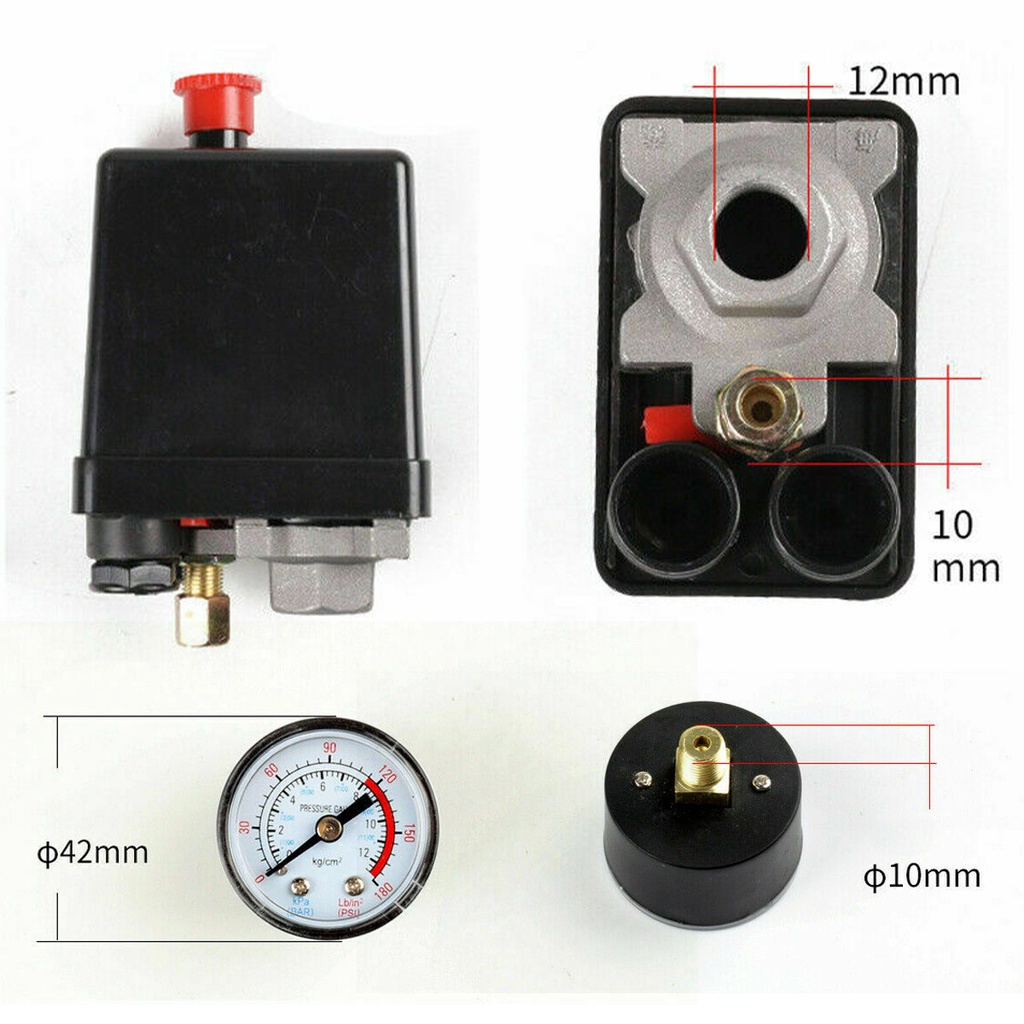 Kompresor Udara Pressure Valve Switch Manifold Relief Regulator Pengukur 90-125PSI 220V Aluminium alloy bracket