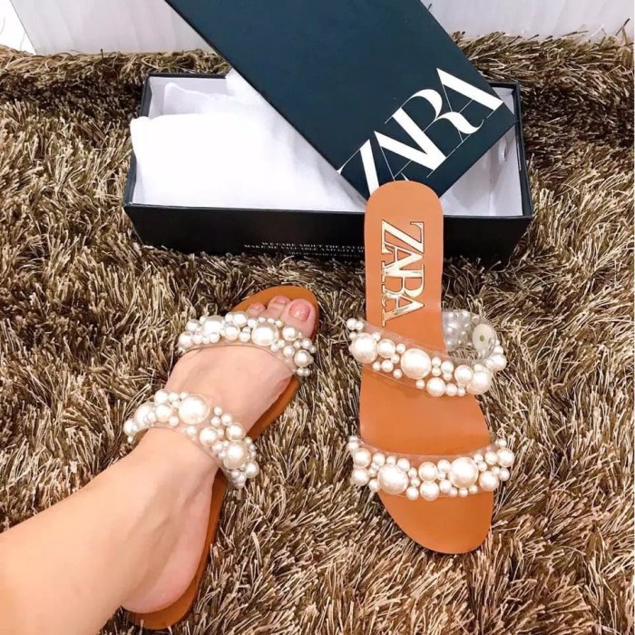 SANDAL ZARA PEARL FLAT DOUBLE STRAP - 37
