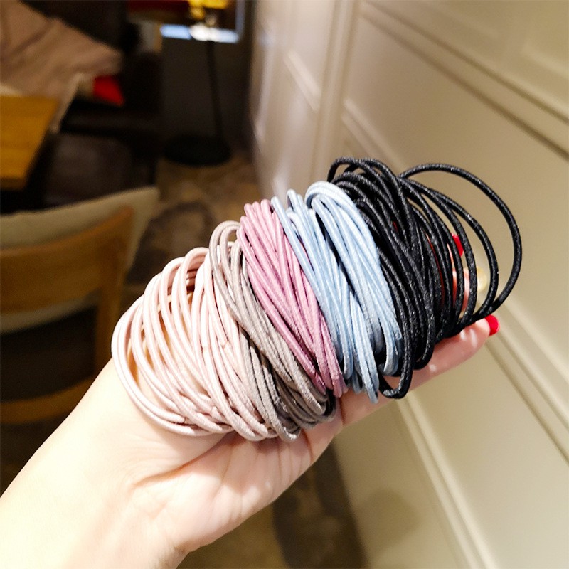 Ikat Karet Rambut 100pcs Warna Polos Gaya Korea / Ikat Rambut Elastis-3
