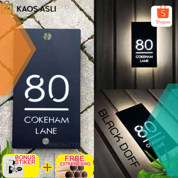 Papan Nomor Rumah Lampu LED Acrylic Hiasan Teras Rumah Akrilik - DOFF 30x17cm Elegan