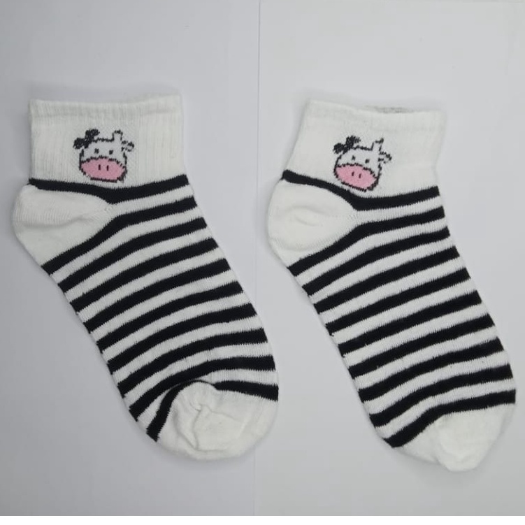 ⭐Gogoland⭐ Kaos Kaki Pendek Motif Smile Semata Kaki Kaoskaki Unisex Pria Wanita-COW GARIS HITAM