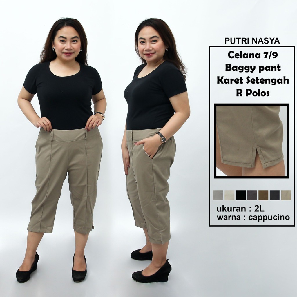 Celana 7/9 jumbo karet 1/2 polos/ baggy pant jumbo/ celana pendek model 8L-6L-5L-4L-2L-XL-S fit to L