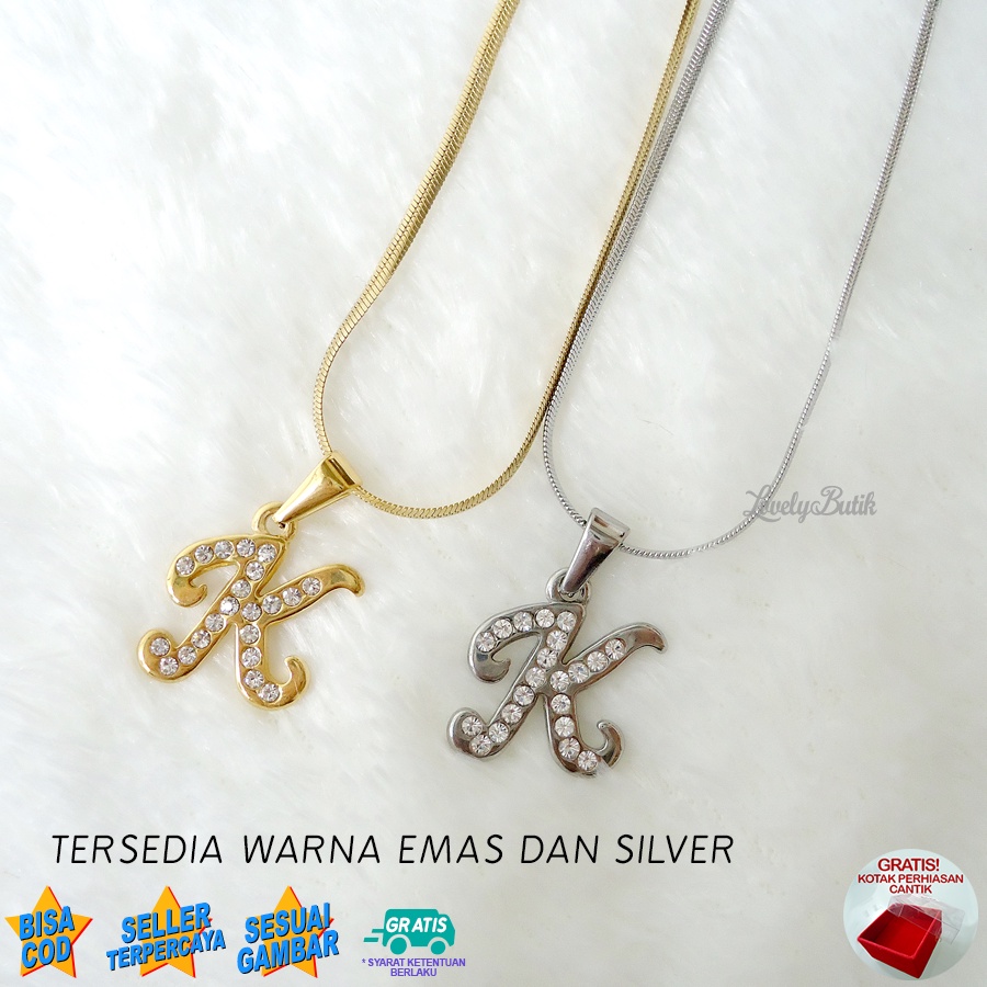 Lovelybutik - Kalung Inisial Huruf Titanium anti karat Kalung hurup Abjad Alphabet Ins K Klasik Bonus Kotak Perhiasan