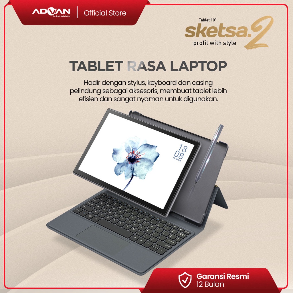 Advan Tab Sketsa 2 Tiger T310 4GB / 64GB 10 Inch Android 11 Garansi Resmi - FREE Keyboard dan Stylus