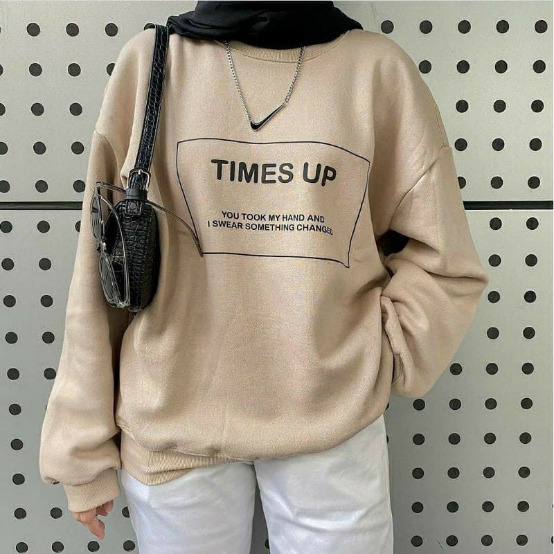 (COD) Tamagostore Sweater Wanita TIMES UP JUMBO Sweater Jumbo Bahan Babyterry Ukuran All Size XL