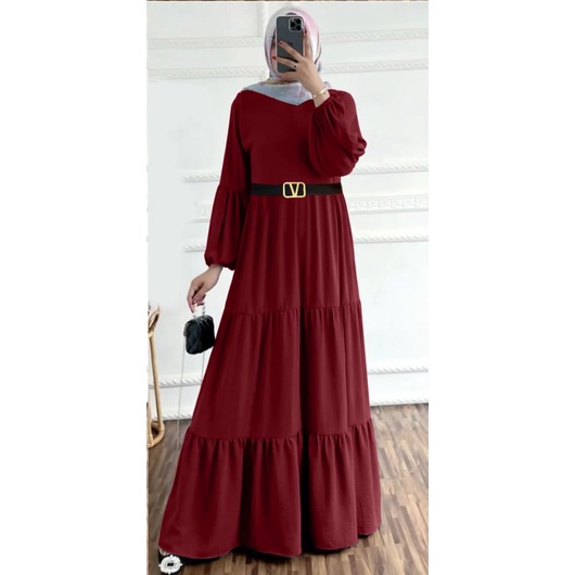 Gamis Midi Dress Tangan Balon Gamis Sabuk Gamis Midi Sabuk Gamis Remple