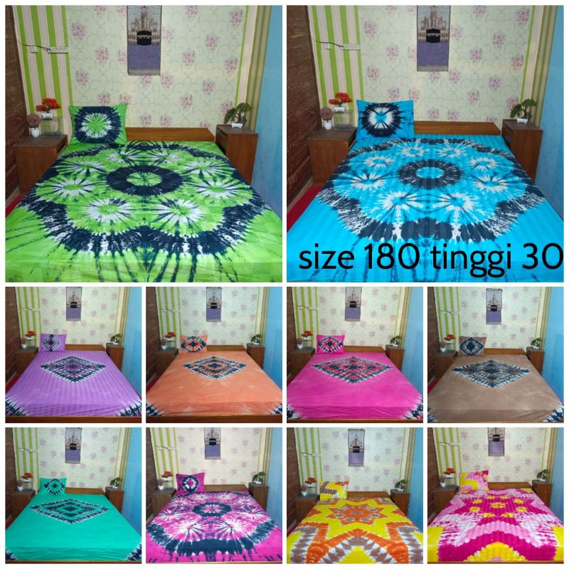 SPREI BALI TIE DIE lukis abstrak motif MURAH 180X200 Tingi 30cm