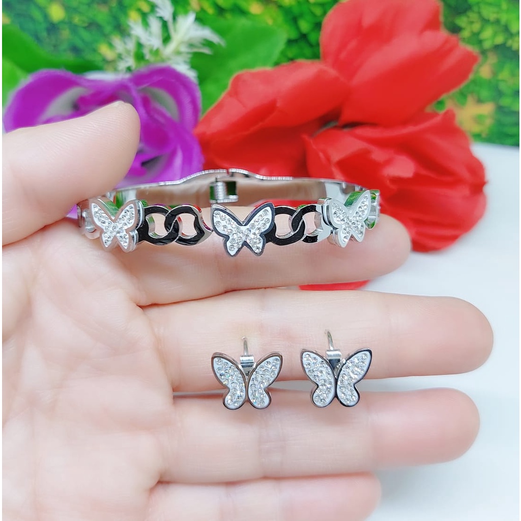 Set titanium perhiasan fashion (gelang,cincin,anting)