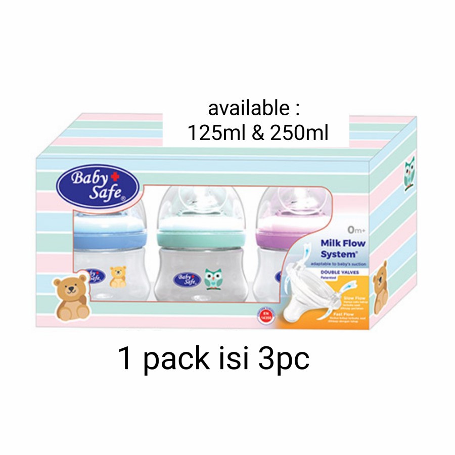 Baby Safe Wide Neck Set - Botol Susu Wide Neck isi 3pcs - 125ml / 250ml