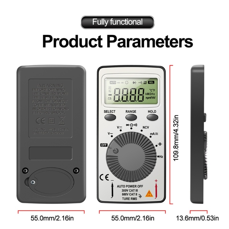 Multimeter Digital 1999 Hitungan Dengan Layar LCD Tanpa Kontak Deteksi Tegangan Otomatis