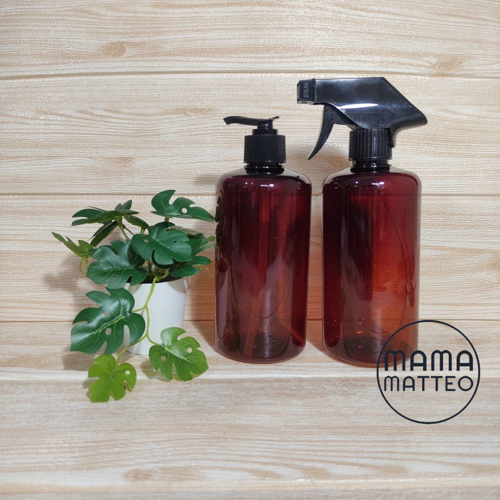 BOTOL SPRAY PUMP KOSONG AMBER 500ML (PLASTIK bukan KACA) / Semprotan Coklat COKELAT Cantik Rumah Tangga