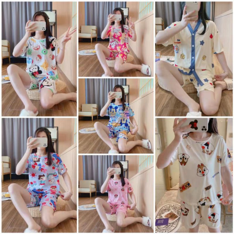 Piyama impor wanita celana pendek / baju tidur wanita sleepwear kartun