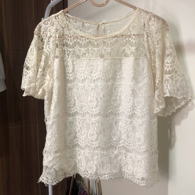 Oneway Blouse Import Korean Style Putih Atasan Brukat Brokat