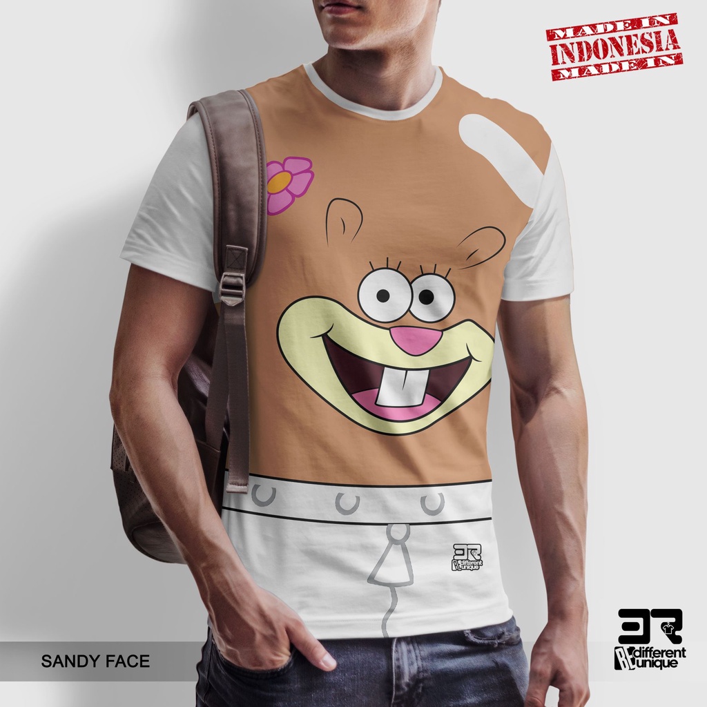 [ COD ] KAOS PRINTING GAMBAR SPONGEBOB SQUAREPANTS FACE SANDY - BAJU DISTRO ORIGINAL MOTIF KARTUN AN