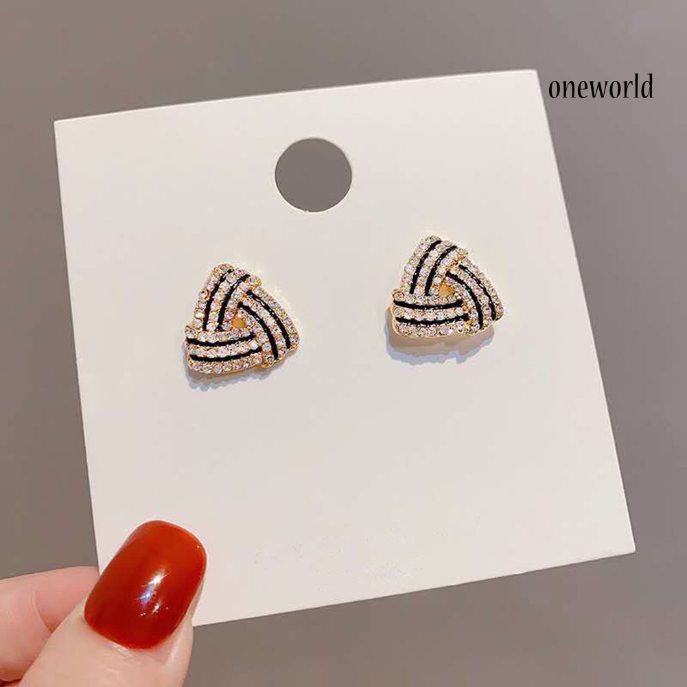 OW# Fashionable Women Rhinestone Triangle Shape Stud Earrings Jewelry Accessory