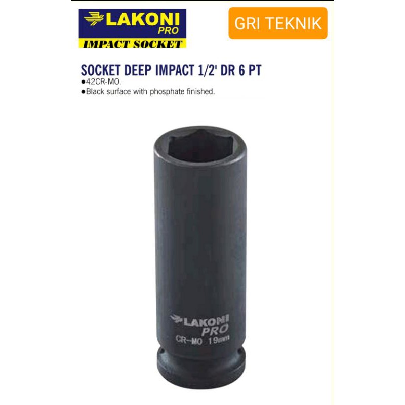 ECERAN MATA SOCK PANJANG IMPACT 1/2" DR 6 PT LAKONI PRO/JETJO TOOL 8 MM SAMPAI 24 MM ( ESTALAS 1)