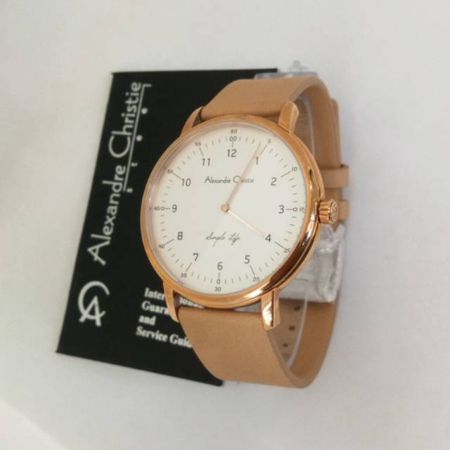 Jam Alexandre Christie AC 8470 MH light brown rosegold. Jam tangan pria