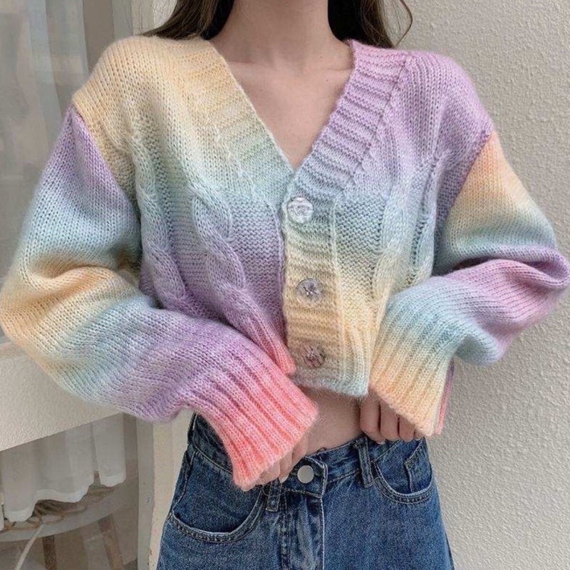 [ready stock] jisoo rainbow knit top | cardigan soft knit gaya korea