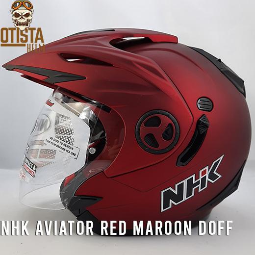 Helm Half Face Nhk Aviator Solid Red Maroon Doff Merah Matte Polos Termurah