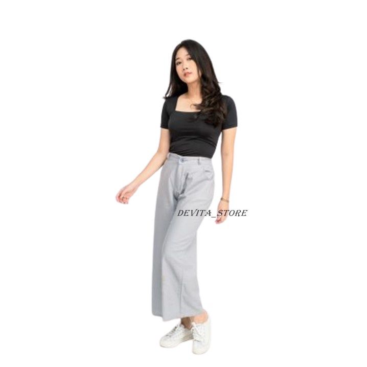 Celana Kulot Wanita Highwaist Kekinian Ala Korea Basic HW Pinggang Karet Celana Culotte Panjang Premium