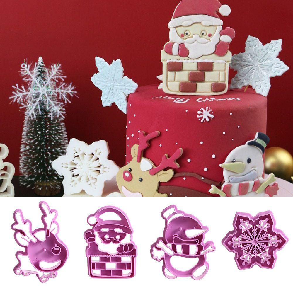 Solighter 4PCS Cetakan Biskuit Natal Kartun Snowflake Santa Claus Cookies Cutter