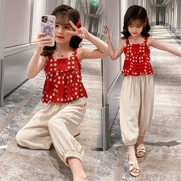 Baju Setelan Anak Perempuan Polkadot CORAL