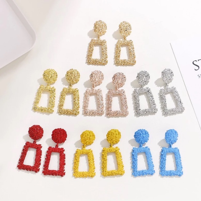 Anting Trapesium Korea Hijab Persegi Geometric Earrings Wanita Fashion Vintage Women Cantik Metal