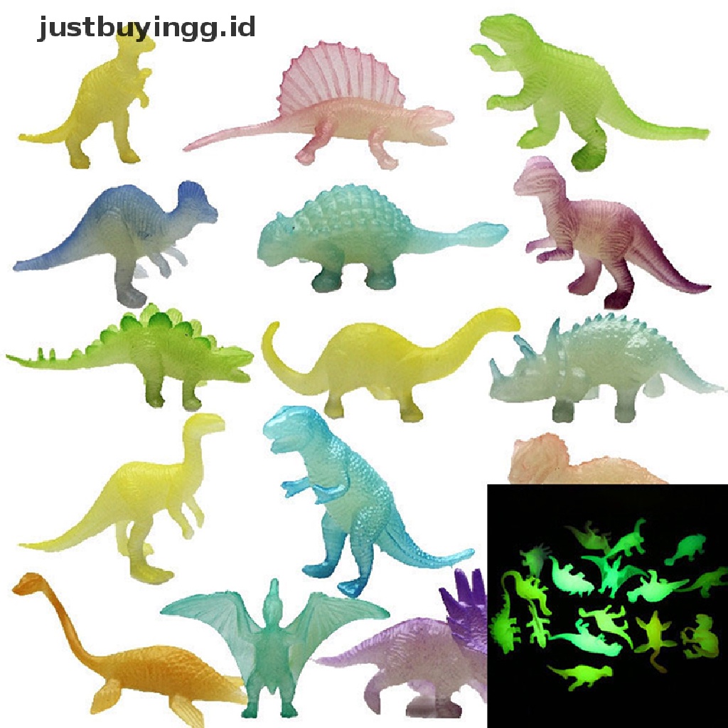 (Justbuyingg.Id) 16pcs / Set Mainan Dinosaurus Jurassic Glow In The Dark