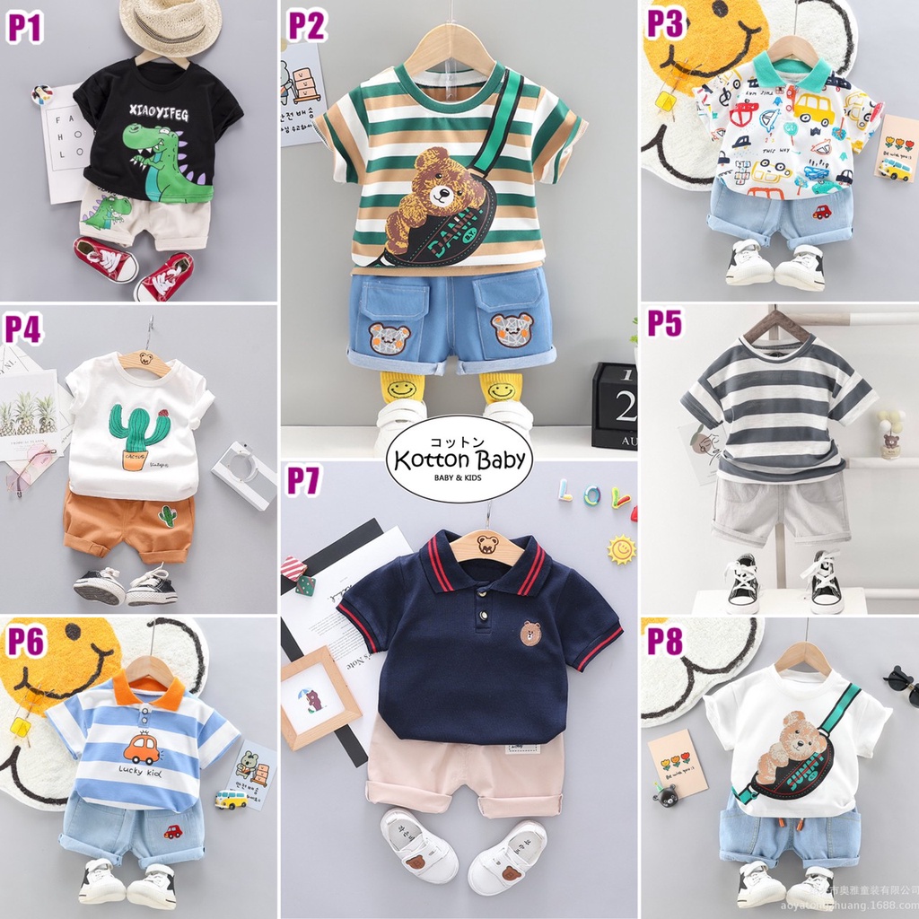 1-5thn | Setelan Tshirt + Celana (1 set) Laki-laki Bayi Anak Pakaian anak Kaos Bayi P Catalog