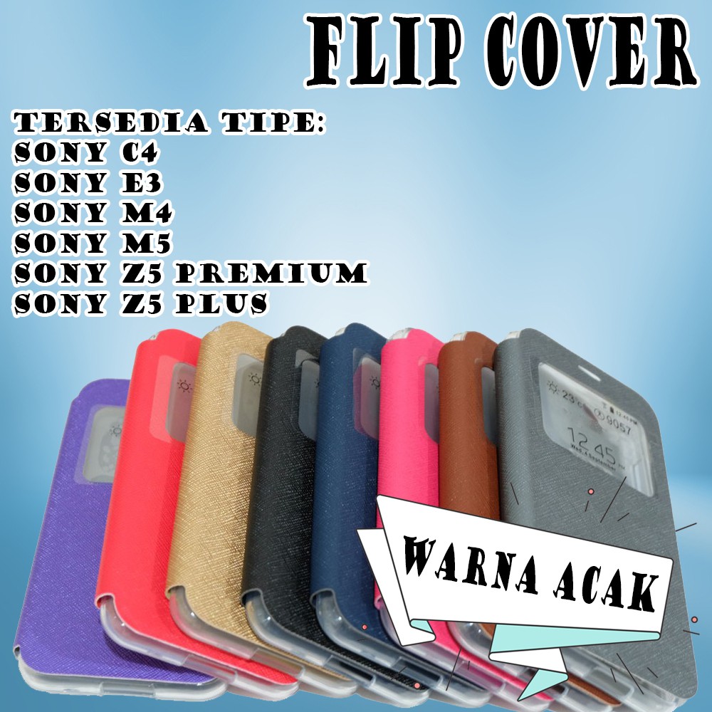 WARNA ACAK Casing Sarung Leather Case Flip Cover Dompet SONY C4 E3 E4 M4 M5 Z5 Premium Z5 Plus