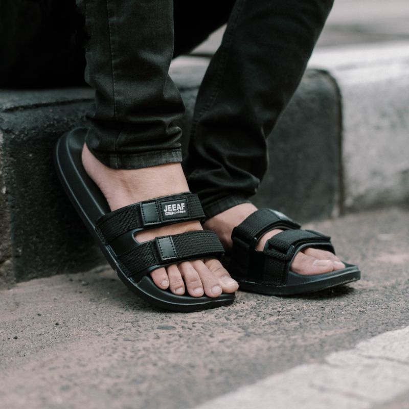 SANDAL SLOP HITAM PRIA JEEAF ORIGINAL SENDAL SLIP ON SANDAL PRIA JF - KR