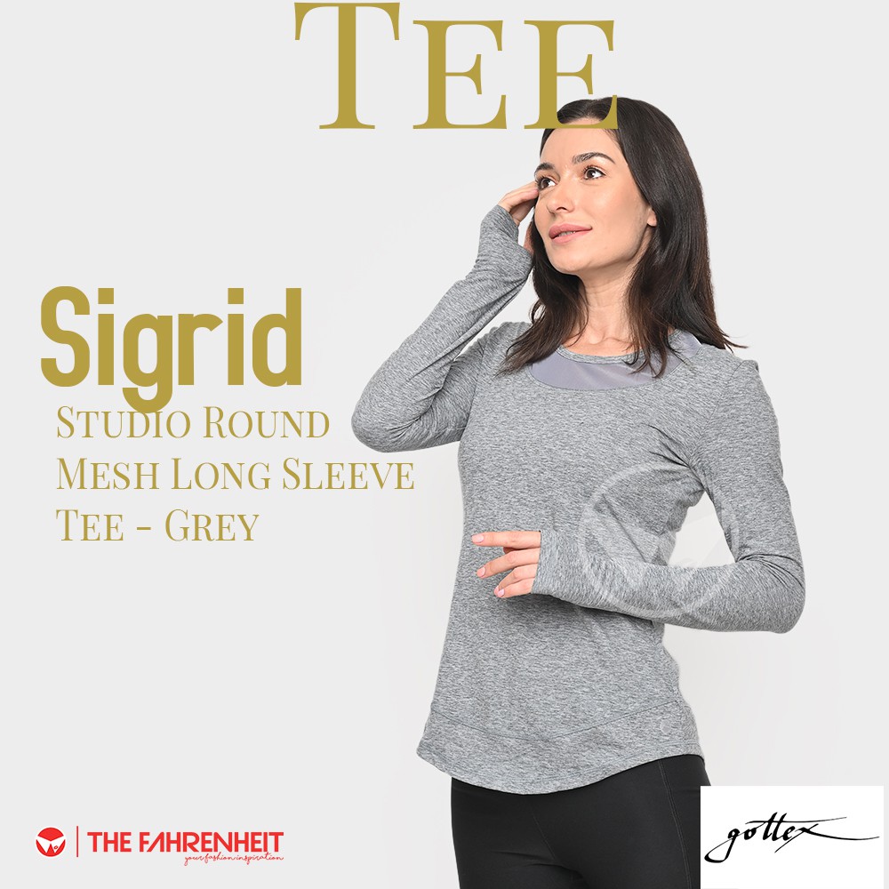 The-Fahrenheit Sigrid Gottex Studio Round Mesh Long Sleeve Tee - Grey