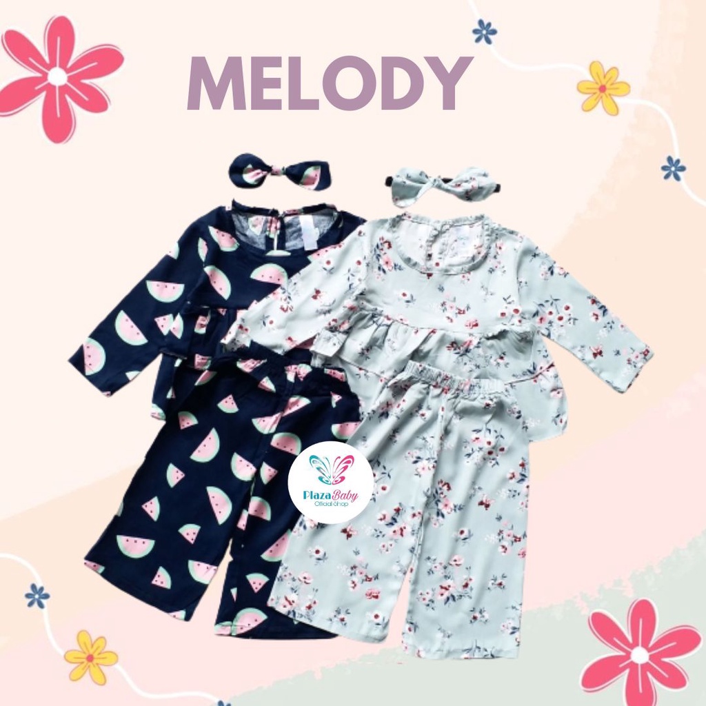 Plazababyku MX MELODY RAYON SETELAN BANDO setelan bayi motif bunga yang lucu free headband PART2