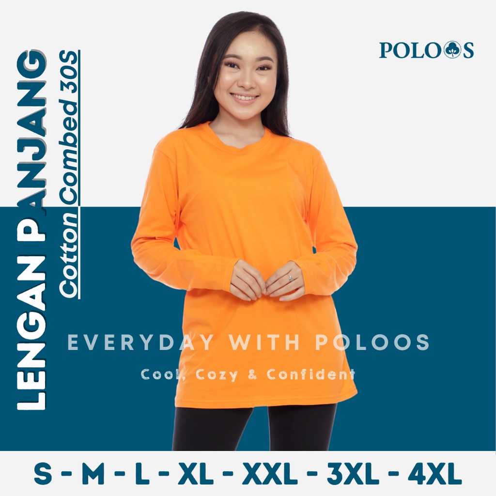 Baju Kaos Polos Wanita Lengan Panjang Basic Reguler Orange Oren