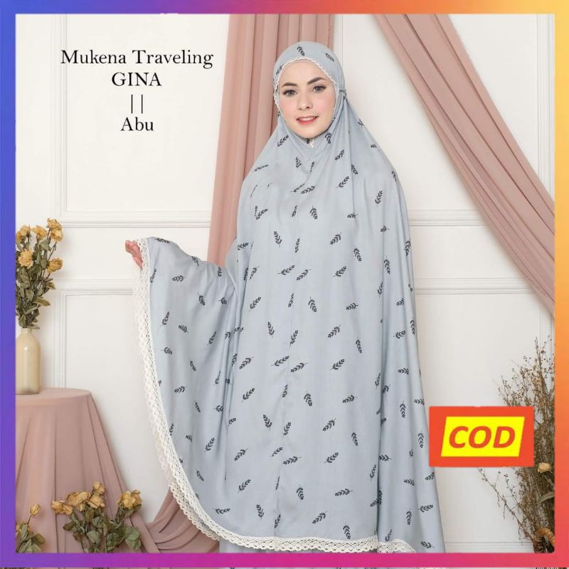 Raszi Official Rukoh Dewasa Rayon Premium Motif Printing Cemara Warna Abu Jumbo List Renda Rajut