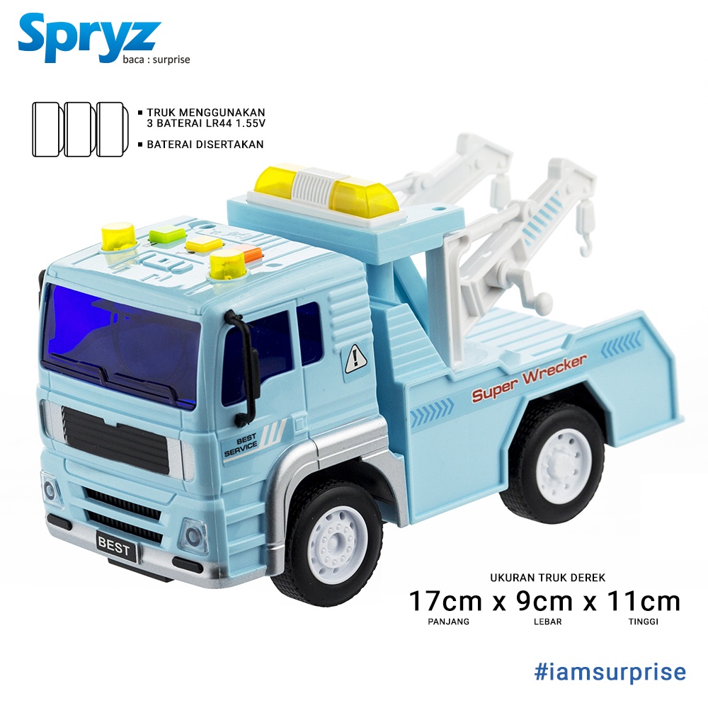 Spryz Citysquad Mainan Truk Derek 1:20 dengan Mesin Friction, Lampu &amp; Suara