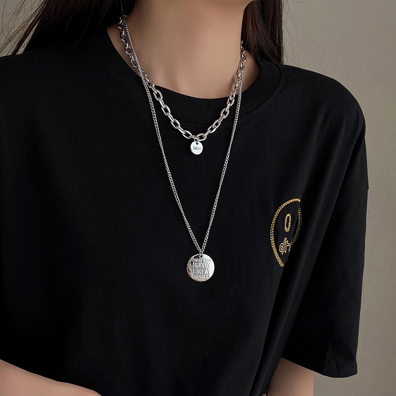 Kalung Rantai Dengan Liontin Bulat Model Double layer Gaya Hip hop