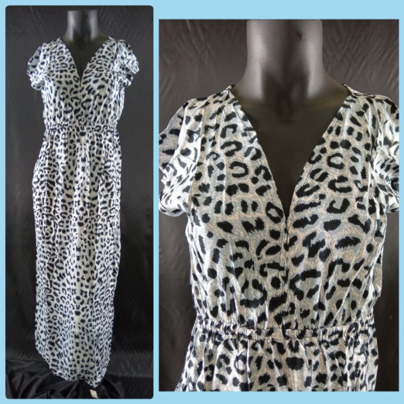 dress mano panjang dress motif leopard wanita dewasa simpel