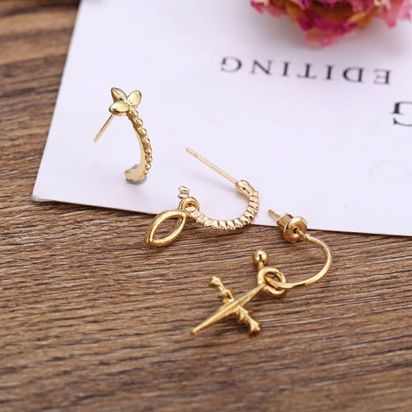 anting set 3 pcs retro set three piece golden earrings (3E4) jan248