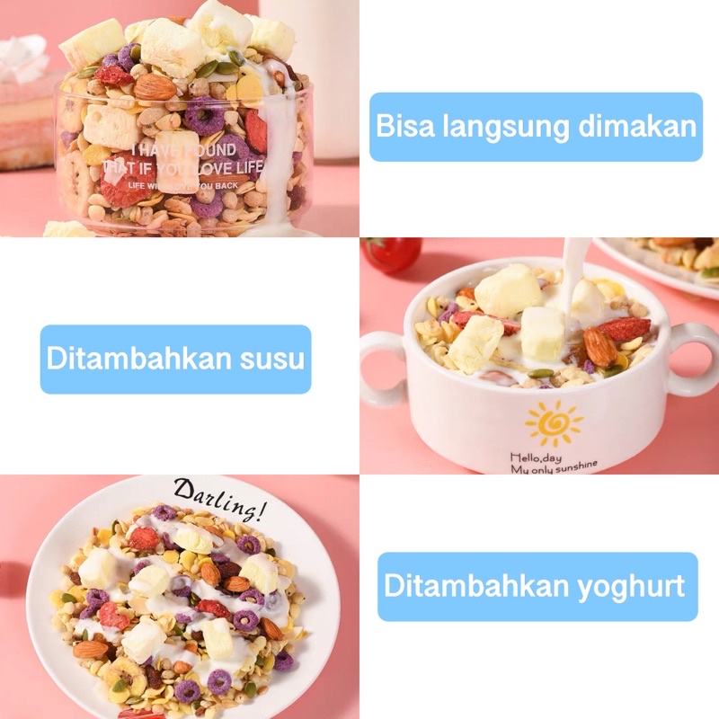 ( HALAL ) Sereal Halal Mai Qu Feng - Sereal Diet Oatmeal Yogurt Muesli Granola Sereal 麦趣风麦片 500g /Yoghurt Cereal Oatmeal Granola Meizhoushike Sereal 100g - Makanan Sarapan Bergizi