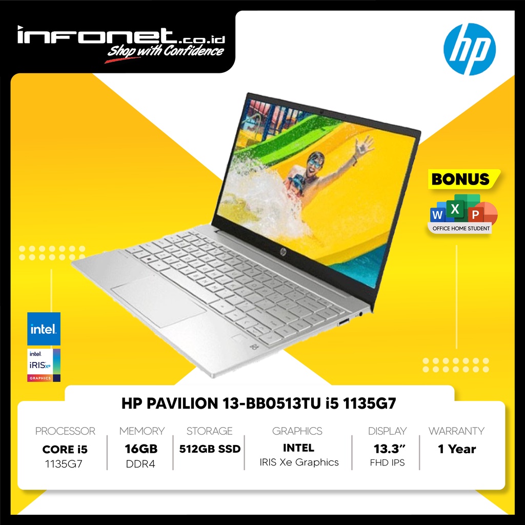 HP PAVILION 13-BB0512TU i5 1135G7 16GB 512GB SSD Intel Iris Xe Graphics 13.3" FHD IPS W10 OHS