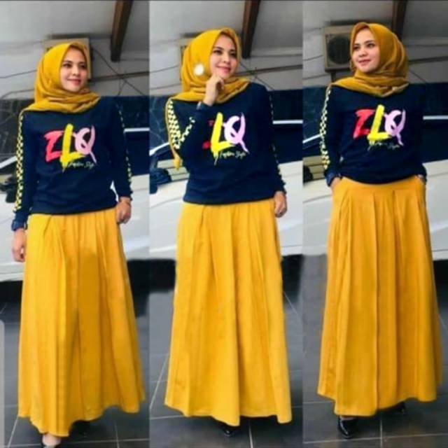 SET ZLQ FASHION PAKAIAN WANITA SETELAN ATASAN DAN ROK BAHAN BABYTERRY HM