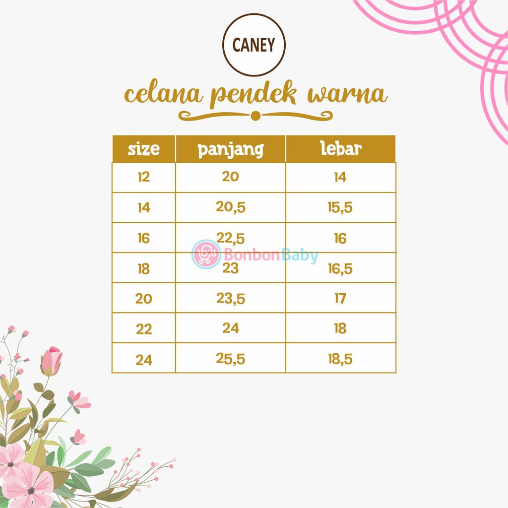 Caney Celana Pendek Warna 1set (isi 3pcs)