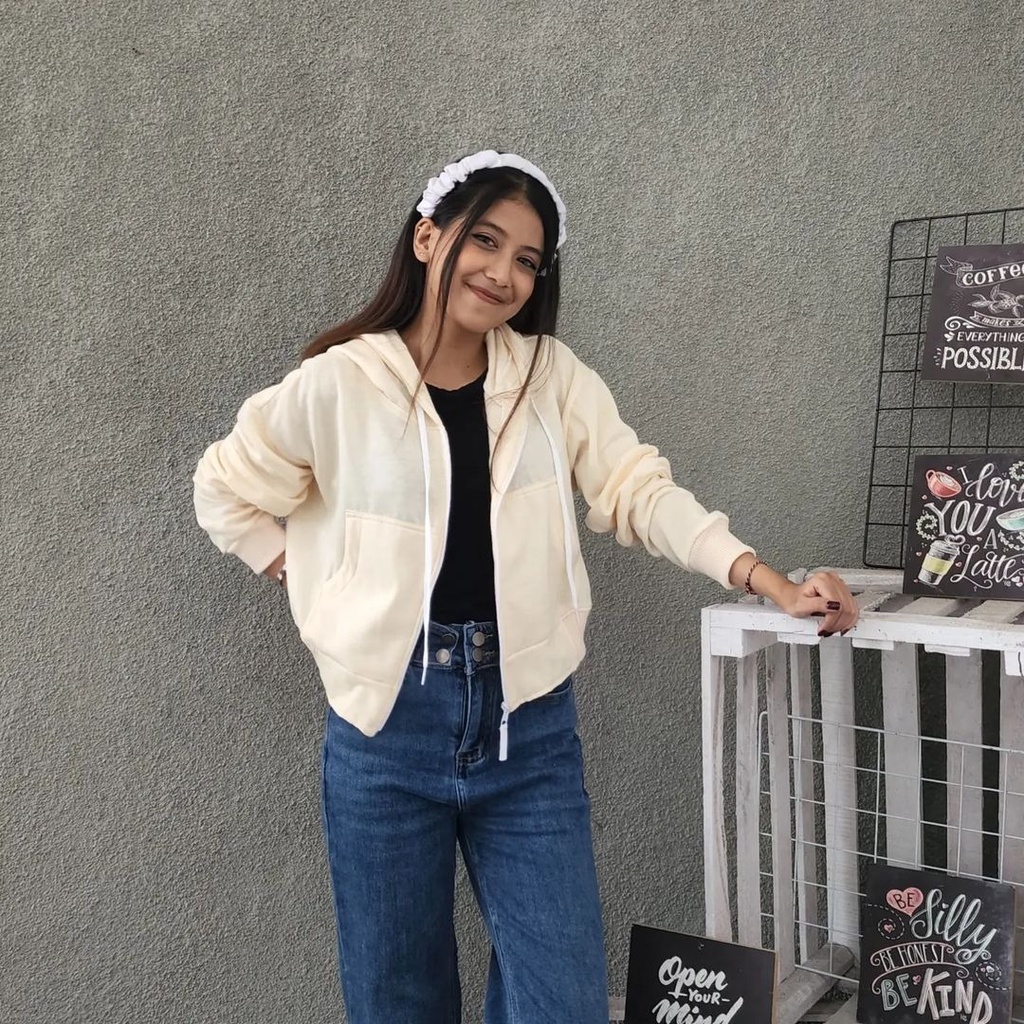 Basic crop zipper jacket | outer crop wanita
