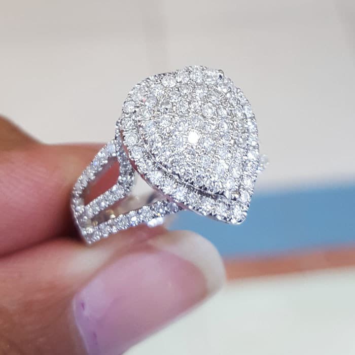 Cincin Wanita Kawin Nikah Original Emas Gold 18k Berlian Diamond Eropa Putih Asli DK1562