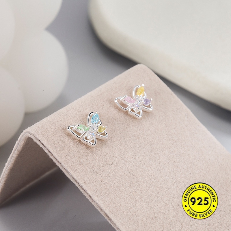 Anting Tusuk Model Kupu-Kupu Kristal Warna-Warni Untuk Wanita