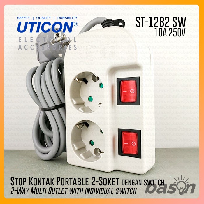 UTICON ST1282SW Power Extension - Stop Kontak 2Lubang 1.5 Meter dengan individual switch