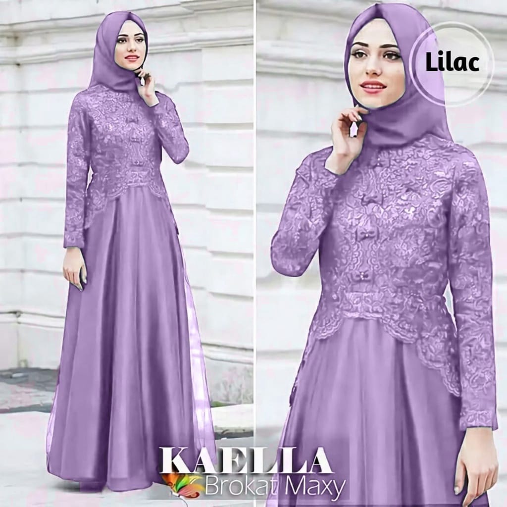 Terbaru Gamis Brukat Kaella Maxi Warna LILAC  Wanita Gamis Brukat Gamis Brukat Kaella Maxy Gamis Mus